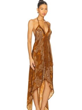 Rococo Sand High Low Hankercheif Dress - Brown Paisley
